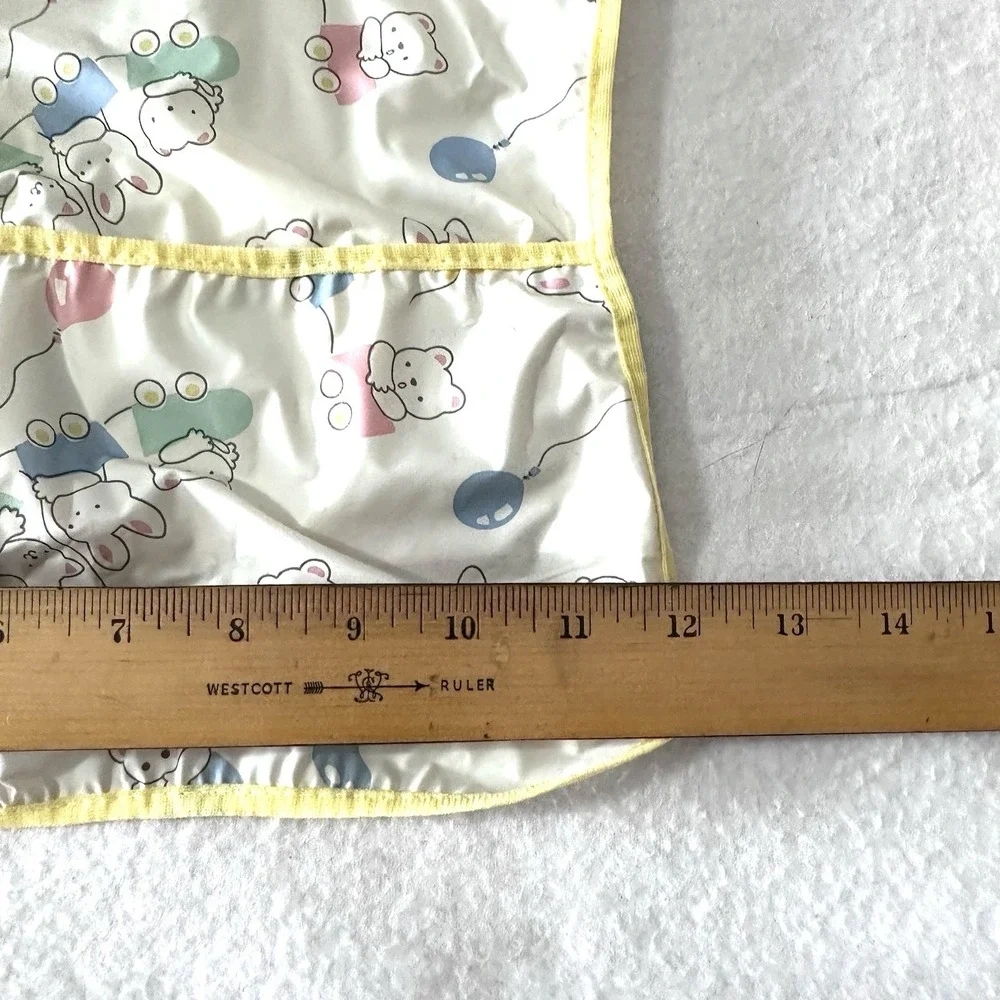 Vintage Gerber Toddler Snap‎ On Vinyl Bib Crumb Catcher Pocket Bunny Train